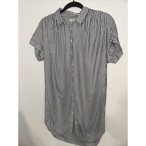 Madewell Central Stripe Collared Short Sleeve Button Shirt Blue White Women S‎